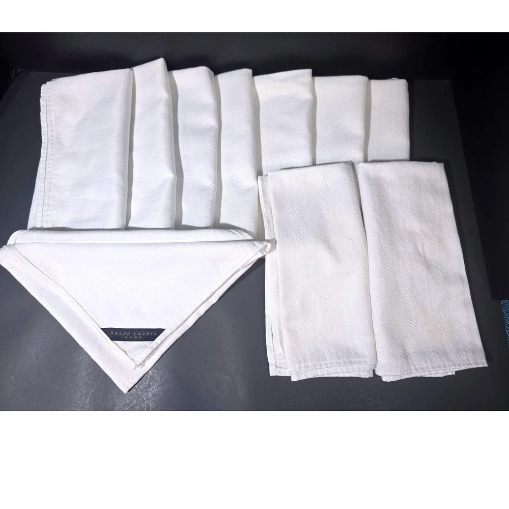 Ralph Lauren Home White Herringbone Cloth Napkins Set of 10 - 19